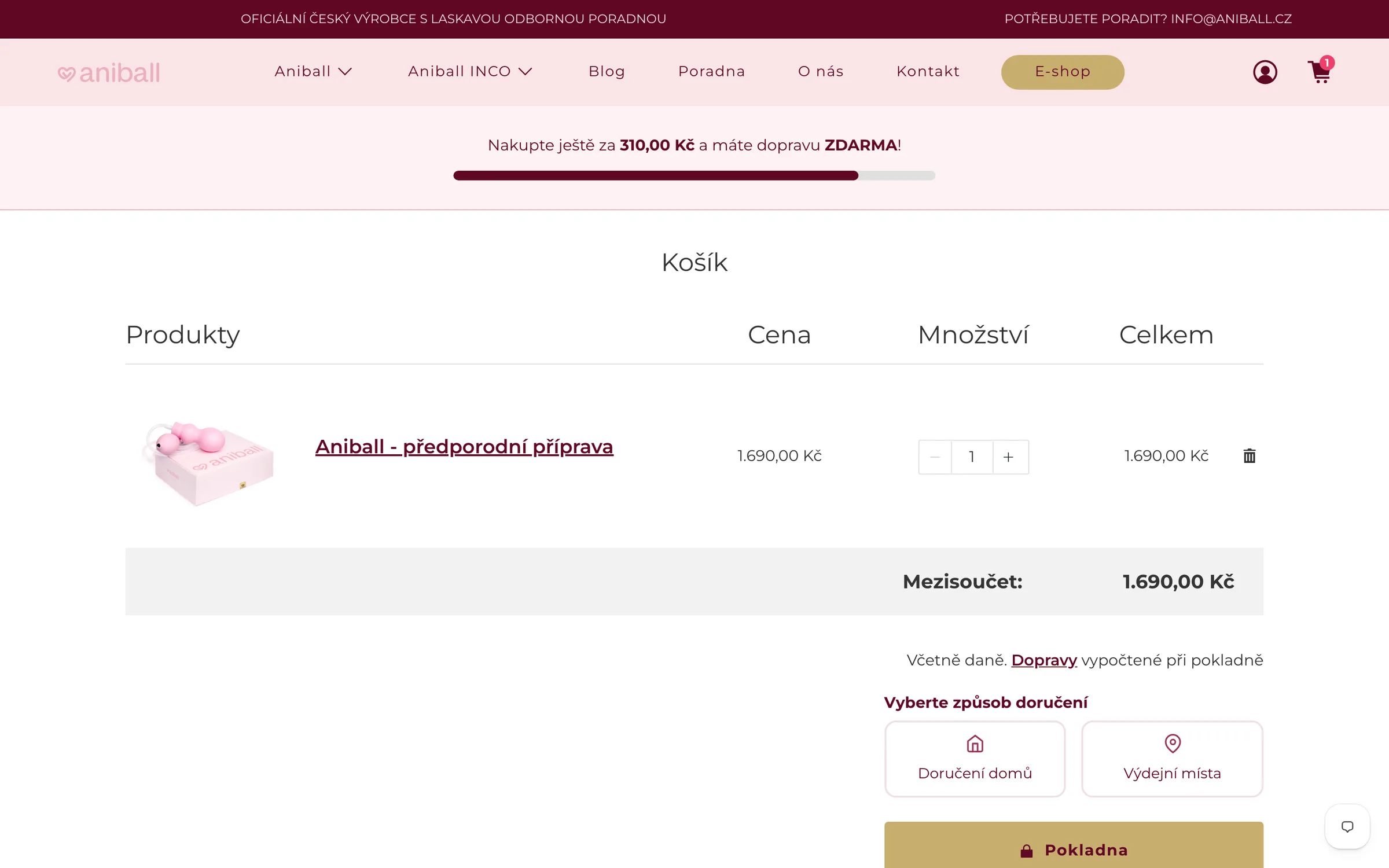 The Aniball cart before the redesign – a table of products, price and quantity