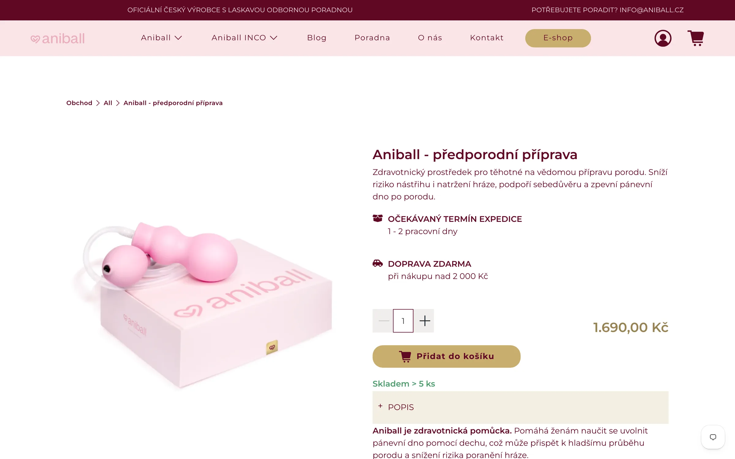 The Aniball product page before the redesign – gallery, title, price and a button