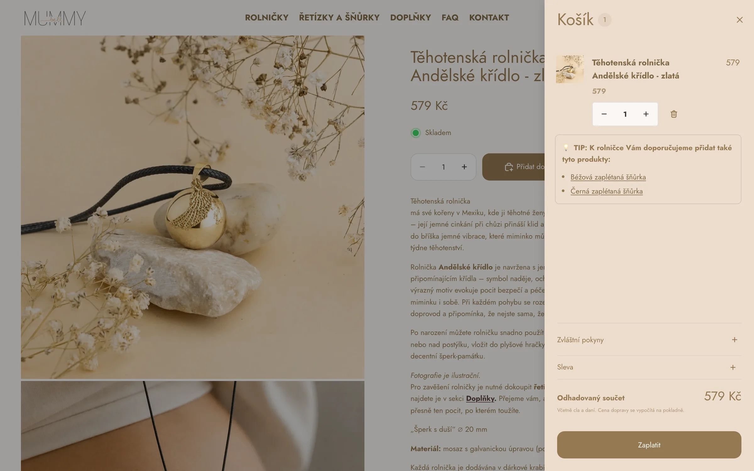 The bola cart drawer before the redesign – add-ons as two text links
